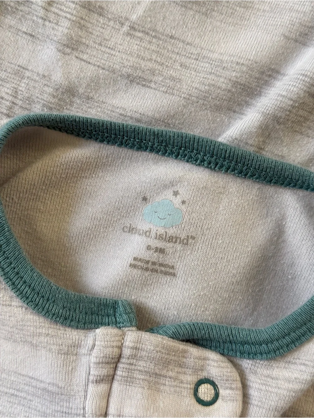 Cloud Island White & Gray Striped Footie Pajama Onesie with Teal Detail 0-3M